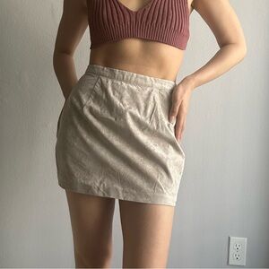 Handmade Deadstocked Fabric Faux Suede High Rise Mini Skirt in Beige
